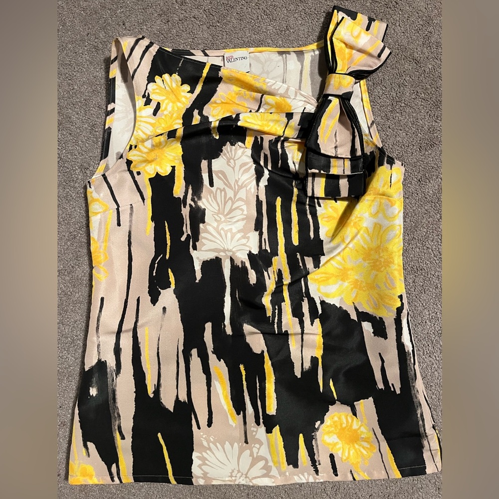 RED Valentino Spa Yellow and Black Floral Top
